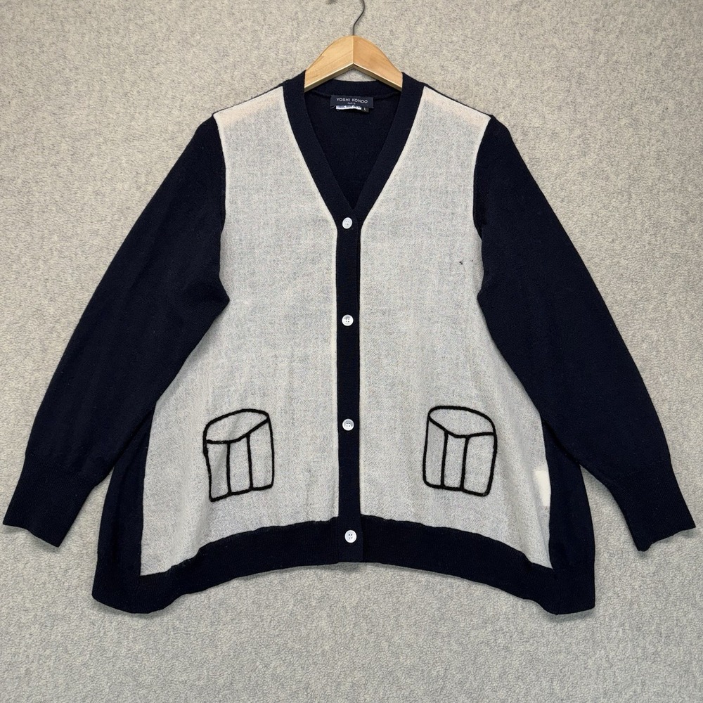 Yoshi Kondo‎ Womens Large 100% Wool Colorblock Button Cardigan Sweater Japan